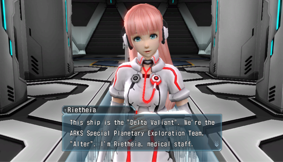 Phantasy Star Nova running in English in Vita3K with Rietheia dialogue visible